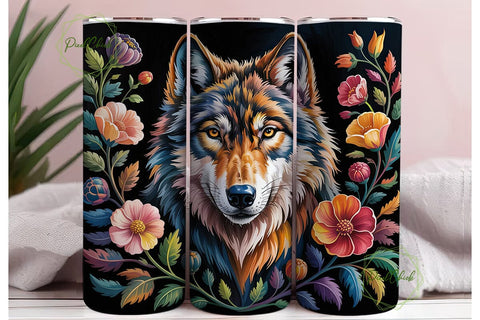 Mystic Floral Wolf 20oz Tumbler Wrap Sublimation PixelChick 