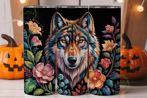 Mystic Floral Wolf 20oz Tumbler Wrap Sublimation PixelChick 