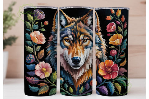 Mystic Floral Wolf 20oz Tumbler Wrap Sublimation PixelChick 