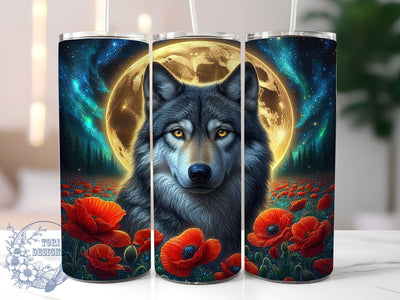 Mystic Moon Wolf Floral Tumbler, Wolf and Poppies Design, 20Oz Sublimation, Floral Wolf Art, Night Sky Wolf Printable, Mystic Wolf Wrap, Poppy Flower Tumbler Sublimation ToriDesigns 