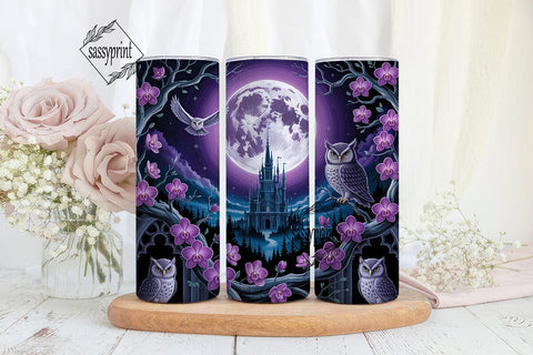 Mystic Moonlight Owl Skull 20oz Tumbler Sublimation sassyprint 