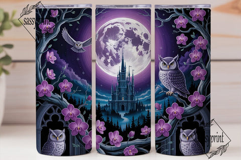 Mystic Moonlight Owl Skull 20oz Tumbler Sublimation sassyprint 