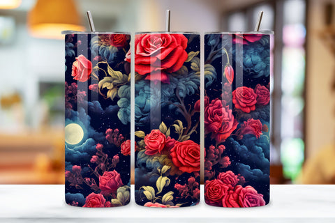 Mystic Moonlight Rose Tumbler Wrap, 3D Seamless Wrap PNG Sublimation FloridPrintables 