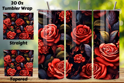 Mystic Moonlit Roses Tumbler Wrap, 3D Seamless PNG Sublimation FloridPrintables 