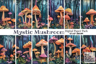 Mystic Mushrooms Quilling Digital Paper | Fall Forest Sublimation Digital Pattern Fine Purple Elephant Creations 