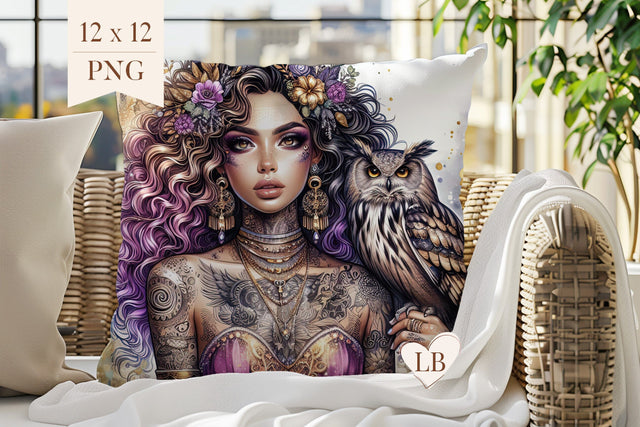Mystic Owl Pillow Sublimation - 12 x 12 Pillow Cover PNG Sublimation BijouBay 