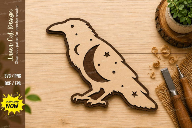 Mystic Raven Bird Laser Cut SVG Design SVG Regulrcrative 