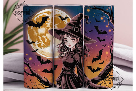 Mystic Witch Moon Bats 20oz Tumbler Wrap Sublimation sassyprint 
