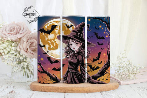 Mystic Witch Moon Bats 20oz Tumbler Wrap Sublimation sassyprint 