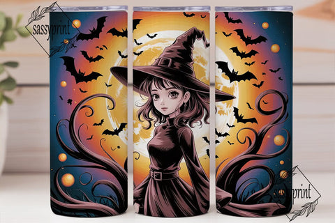 Mystic Witch Moon Bats 20oz Tumbler Wrap Sublimation sassyprint 