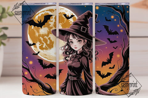 Mystic Witch Moon Bats 20oz Tumbler Wrap Sublimation sassyprint 