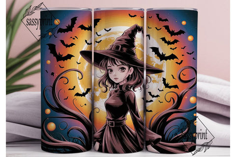Mystic Witch Moon Bats 20oz Tumbler Wrap Sublimation sassyprint 