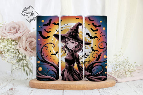 Mystic Witch Moon Bats 20oz Tumbler Wrap Sublimation sassyprint 