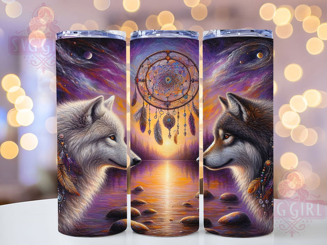 Mystic Wolf Dreamcatcher Tumbler Wrap, Wolf Pack, Dreamcatcher Tumbler, 20oz Tumbler Wrap, Sublimation Design, Tribal Wolf, Native American Tumbler Sublimation SvggirlplusArt 