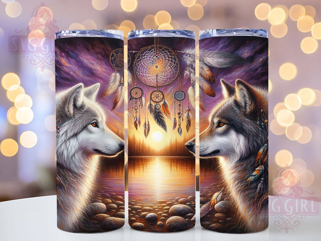 Mystic Wolf Dreamcatcher Tumbler Wrap, Wolf Pack, Dreamcatcher Tumbler, 20oz Tumbler Wrap, Sublimation Design, Tribal Wolf, Native American Tumbler Sublimation SvggirlplusArt 