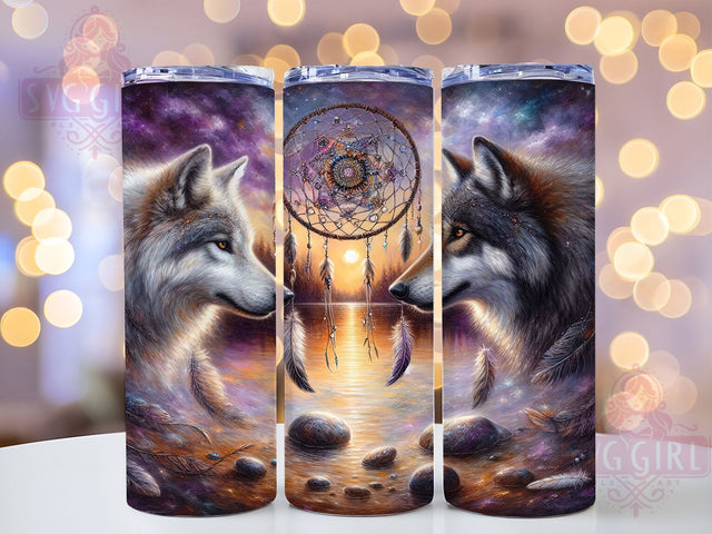 Mystic Wolf Dreamcatcher Tumbler Wrap, Wolf Pack, Dreamcatcher Tumbler, 20oz Tumbler Wrap, Sublimation Design, Tribal Wolf, Native American Tumbler Sublimation SvggirlplusArt 