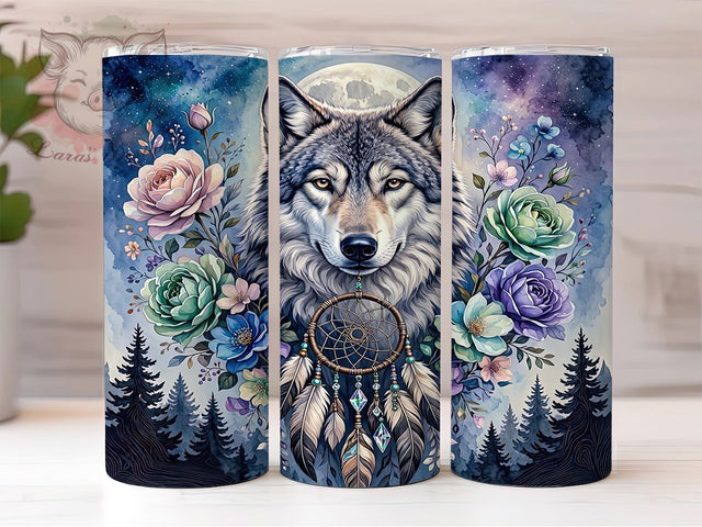 Mystic Wolf Moon Dreamscape 20oz Tumbler, Wolf Motif, Mystic Art Design, Moon Theme, Dreamscape Accent, Ethereal Charm, Sublimation Wrap, 20oz Tumbler Sublimation Lara' s Designs 