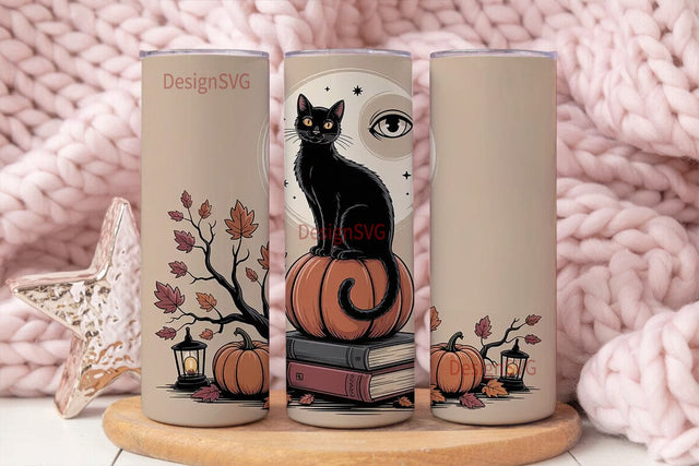 Mystical Autumn Cat 20oz Tumbler Wrap Sublimation DesignSVG 