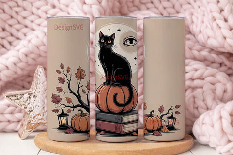 Mystical Autumn Cat 20oz Tumbler Wrap Sublimation DesignSVG 