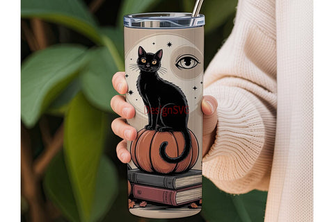 Mystical Autumn Cat 20oz Tumbler Wrap Sublimation DesignSVG 