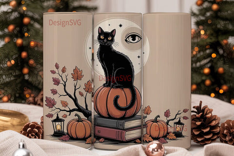 Mystical Autumn Cat 20oz Tumbler Wrap Sublimation DesignSVG 