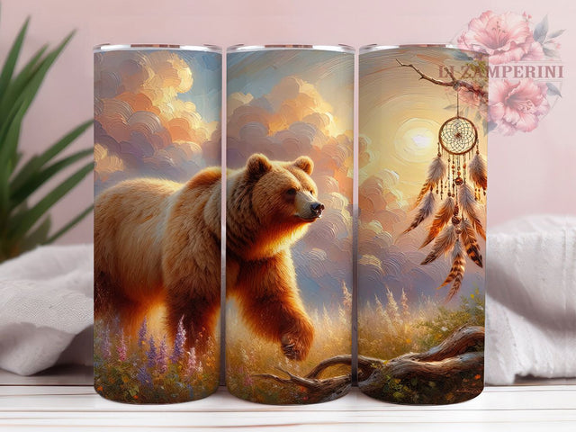 Mystical Bear Dreamcatcher Tumbler Wrap, Southwestern Dreamcatcher, Tribal Style, Boho Theme, Ethnic Art, Tumbler Wrap, Sublimation Design Sublimation Li Zamperini 