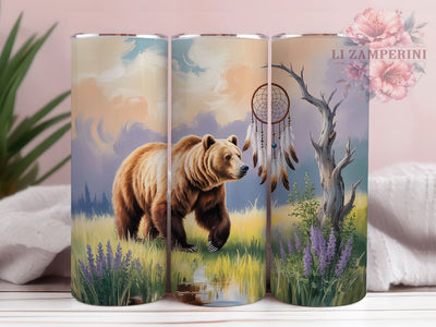 Mystical Bear Dreamcatcher Tumbler Wrap, Southwestern Dreamcatcher, Tribal Style, Boho Theme, Ethnic Art, Tumbler Wrap, Sublimation Design Sublimation Li Zamperini 