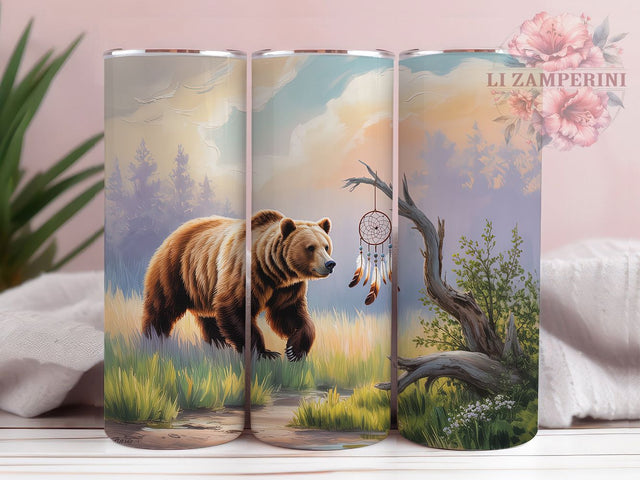Mystical Bear Dreamcatcher Tumbler Wrap, Southwestern Dreamcatcher, Tribal Style, Boho Theme, Ethnic Art, Tumbler Wrap, Sublimation Design Sublimation Li Zamperini 