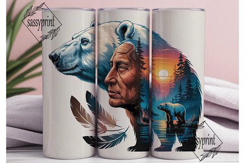 Mystical Bear & Sunset 20oz Tumbler Wrap Sublimation sassyprint 