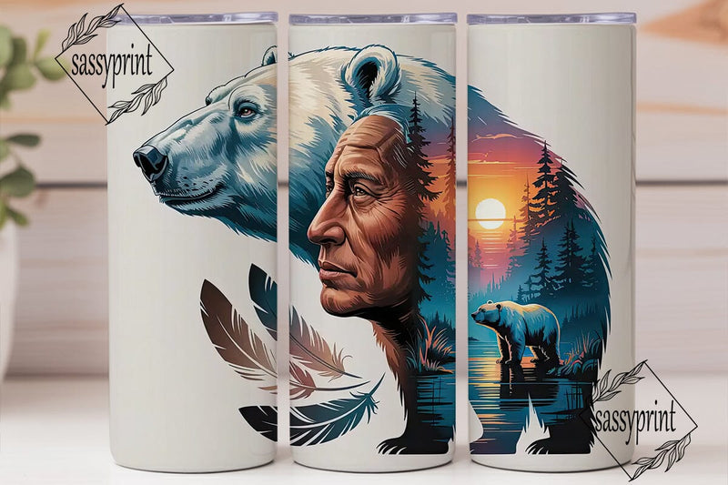 Mystical Bear & Sunset 20oz Tumbler Wrap Sublimation sassyprint 