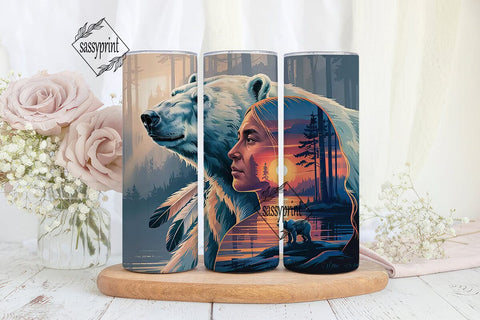 Mystical Bear & Sunset 20oz Tumbler Wrap Sublimation sassyprint 
