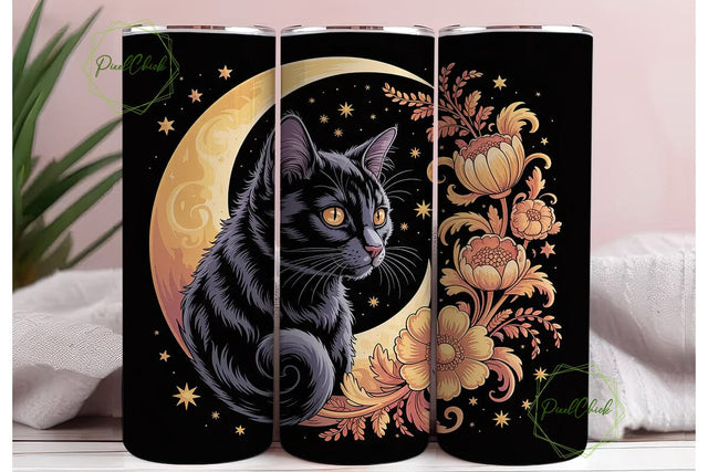 Mystical Black Cat 20oz Tumbler Wrap Sublimation PixelChick 