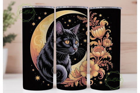 Mystical Black Cat 20oz Tumbler Wrap Sublimation PixelChick 