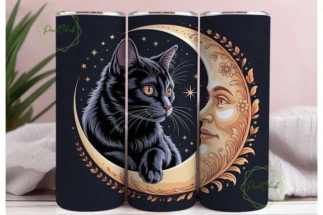 Mystical Black Cat 20oz Tumbler Wrap Sublimation PixelChick 