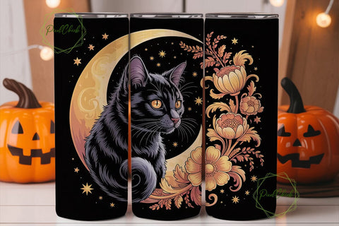 Mystical Black Cat 20oz Tumbler Wrap Sublimation PixelChick 