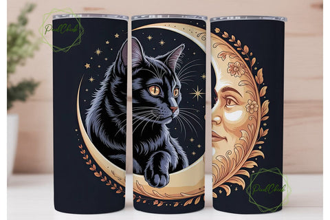 Mystical Black Cat 20oz Tumbler Wrap Sublimation PixelChick 