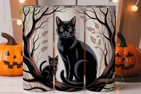 Mystical Black Cats 20oz Tumbler Wrap Sublimation PixelChick 