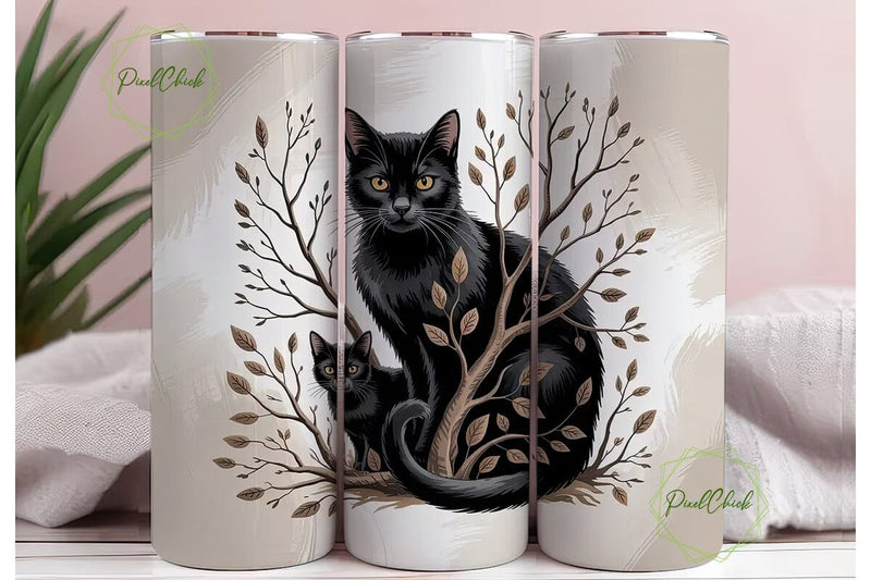 Mystical Black Cats 20oz Tumbler Wrap Sublimation PixelChick 
