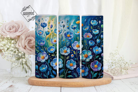 Mystical Blue Flowers 20oz Tumbler Wrap Sublimation sassyprint 