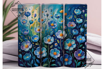 Mystical Blue Flowers 20oz Tumbler Wrap Sublimation sassyprint 