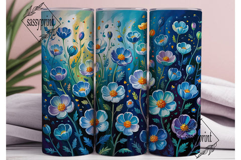 Mystical Blue Flowers 20oz Tumbler Wrap Sublimation sassyprint 