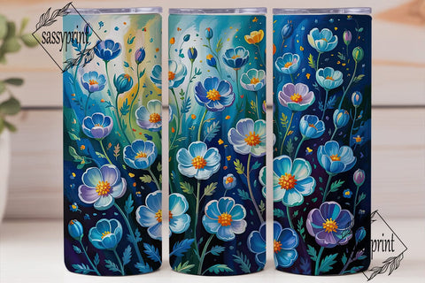 Mystical Blue Flowers 20oz Tumbler Wrap Sublimation sassyprint 