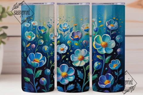 Mystical Blue Flowers 20oz Tumbler Wrap Sublimation sassyprint 