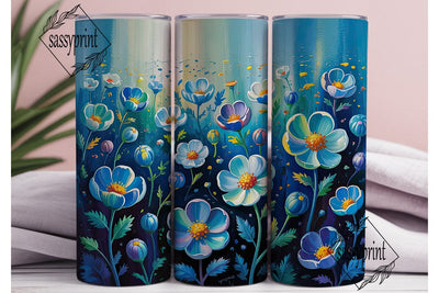 Mystical Blue Flowers 20oz Tumbler Wrap Sublimation sassyprint 