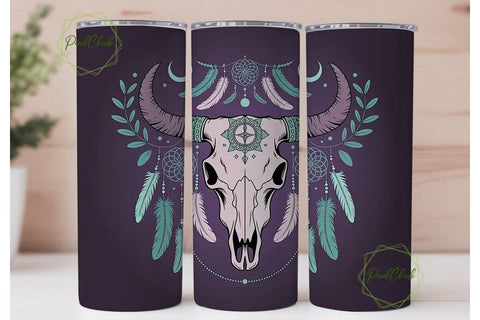 Mystical Boho Bull Skull 20oz Tumbler Sublimation PixelChick 