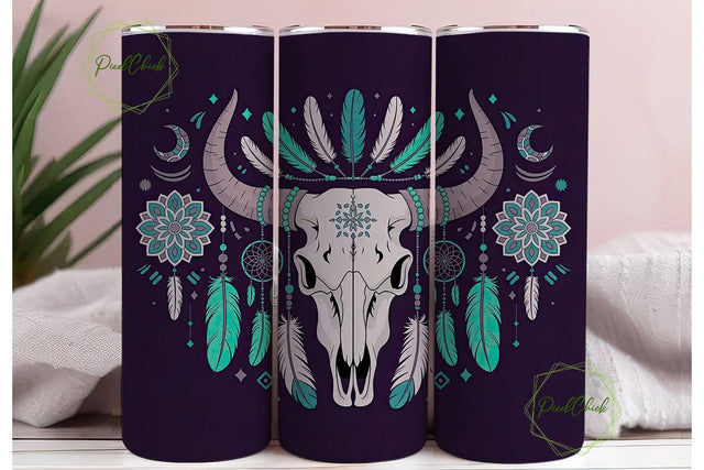 Mystical Boho Bull Skull 20oz Tumbler Sublimation PixelChick 