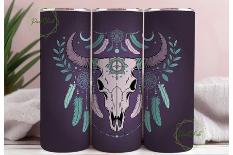 Mystical Boho Bull Skull 20oz Tumbler Sublimation PixelChick 