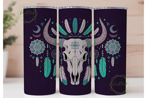 Mystical Boho Bull Skull 20oz Tumbler Sublimation PixelChick 