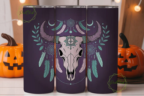 Mystical Boho Bull Skull 20oz Tumbler Sublimation PixelChick 