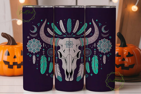 Mystical Boho Bull Skull 20oz Tumbler Sublimation PixelChick 